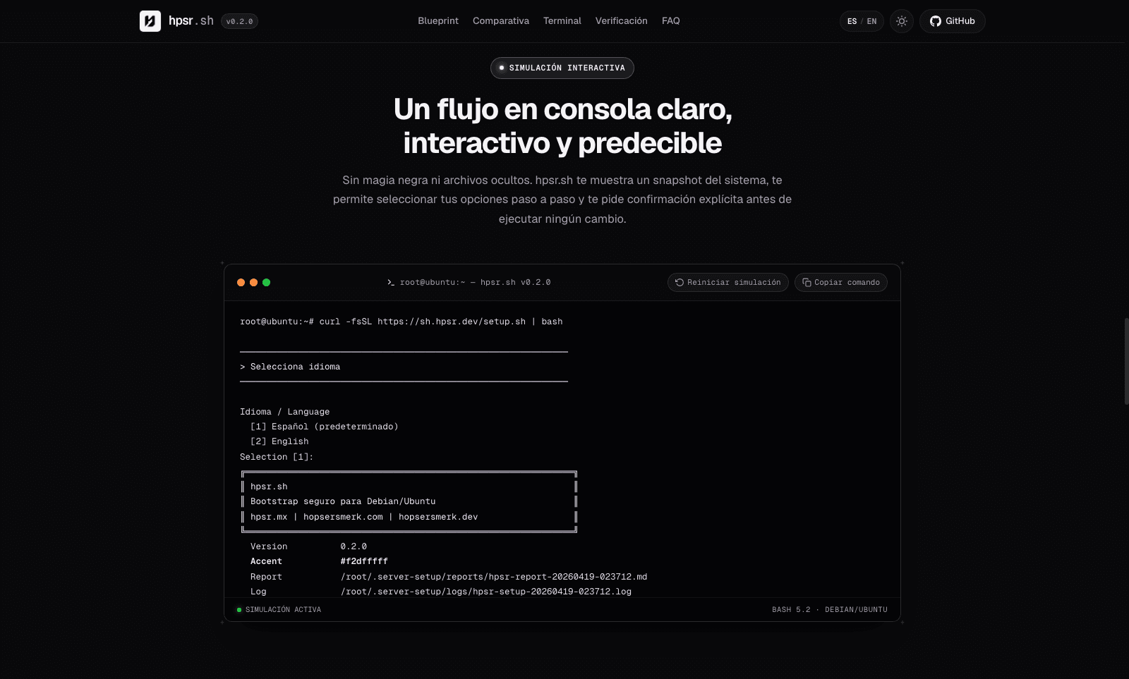 hpsr.sh - Simulación Interactiva en Terminal