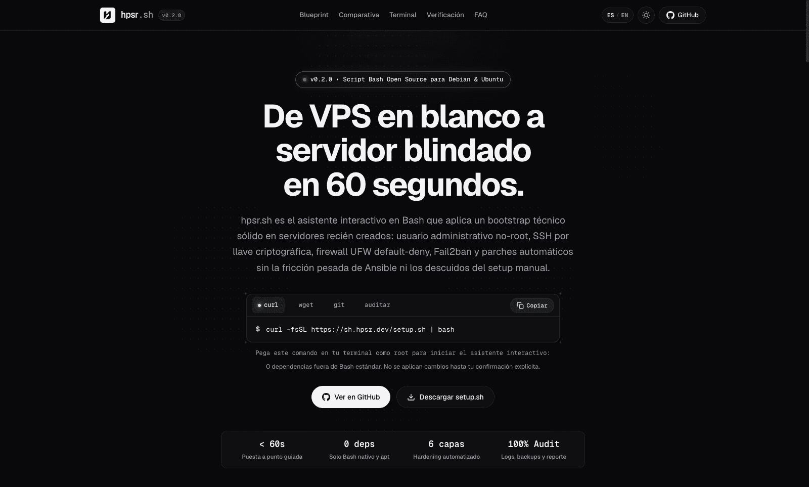 hpsr.sh - Portada y Arquitectura
